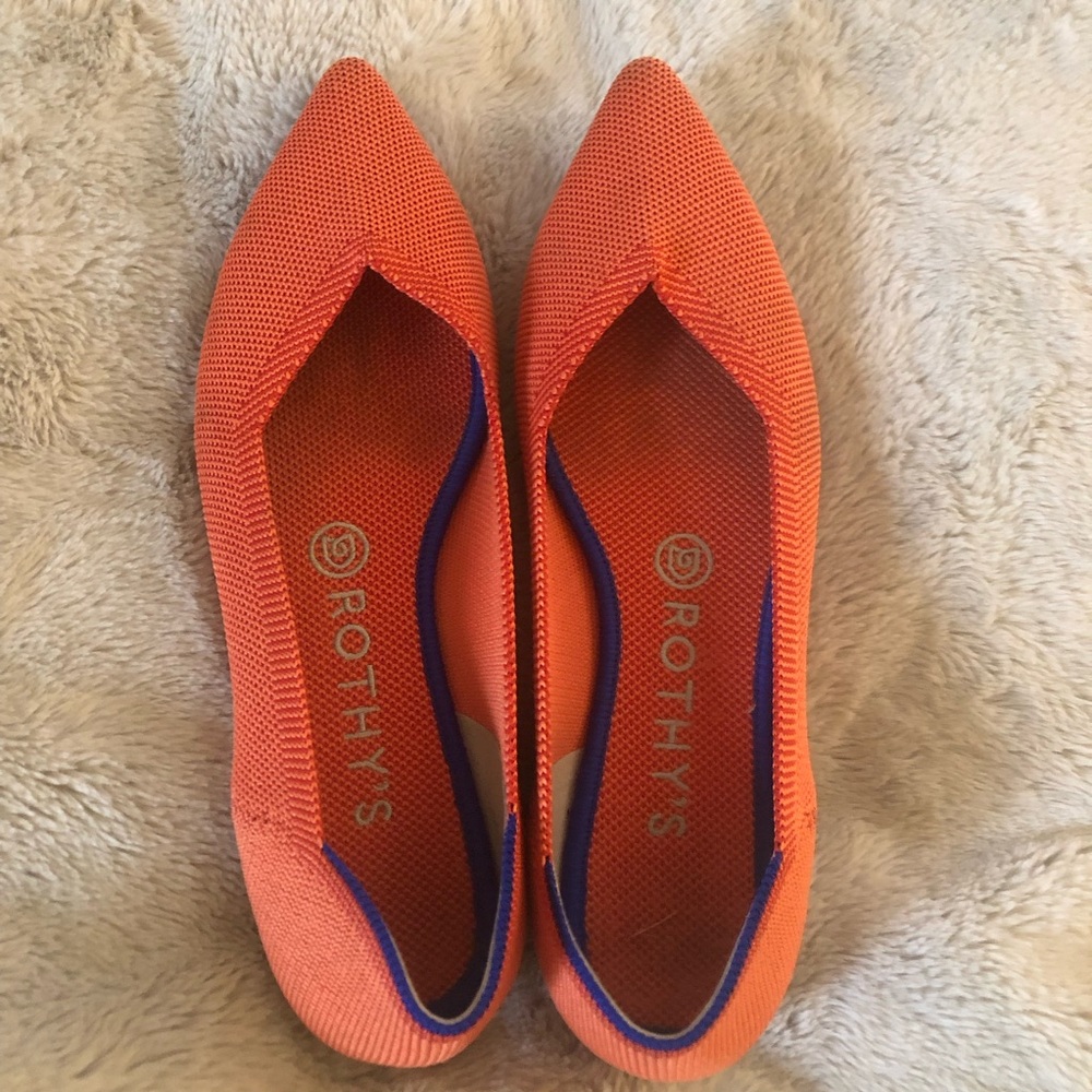 Rothy's Bright Orange Pointed-Toe Knit Flats